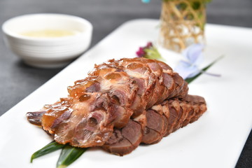 grilled steak with sauce and vegetables