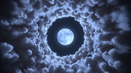 Tunnel in the clouds to moon