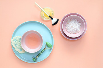 Spa setting for face and body home care, top view