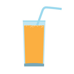Glass with orange juice with straw and carbonated bubbles on surface. Vector illustration.