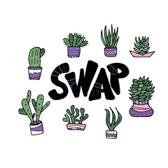 Swap meet. Plant exchange. Vector illustration.