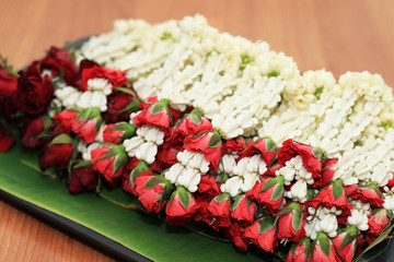 Crown flower garland thai handcraft with rose. Thai traditional gift for important day such as Thai mothers day or Songkran festival.