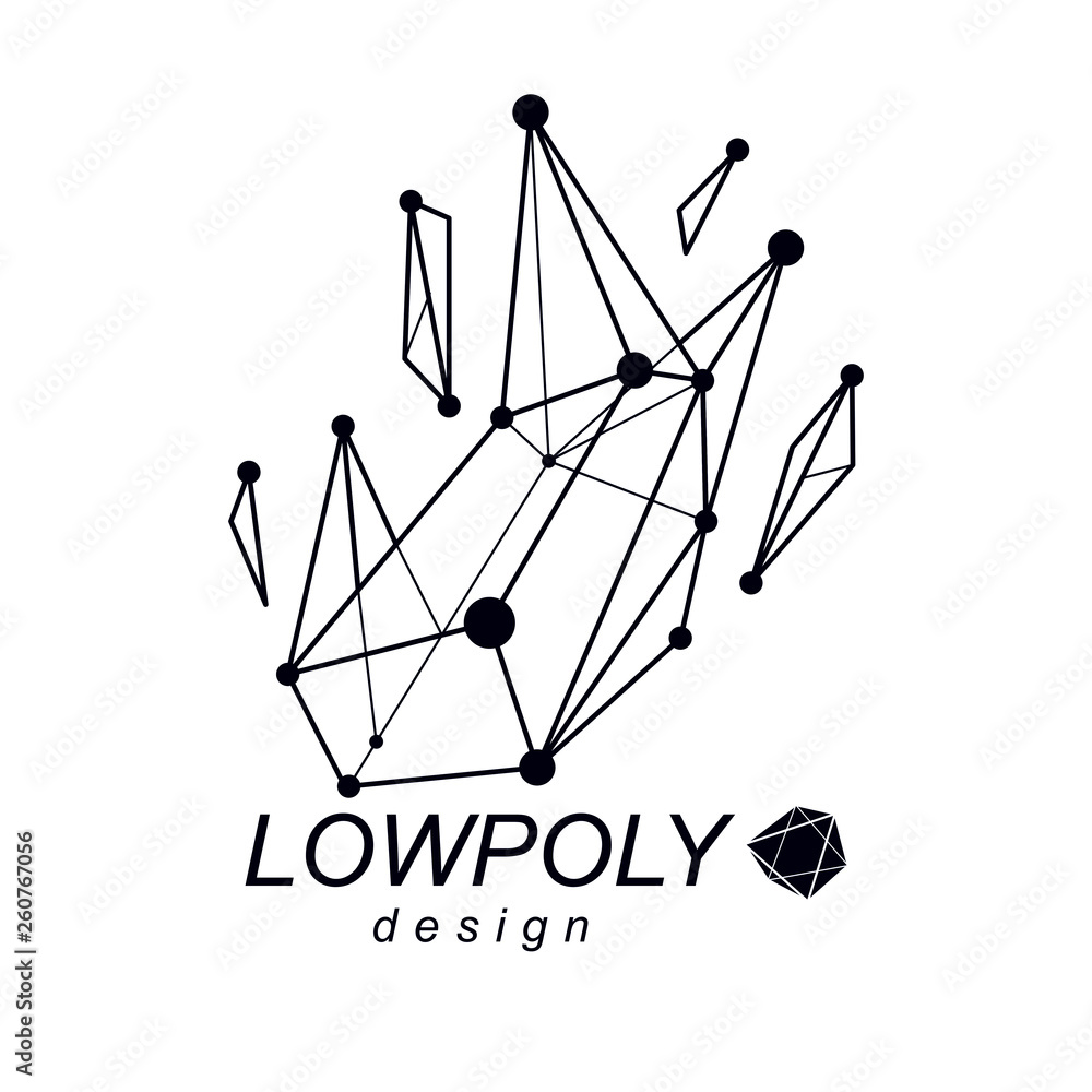Poster 3d polygonal geometric faceted object, vector abstract design element. new technology logotype.