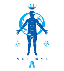 Vector graphic illustration of strong male, body silhouette surrounded by a water ball. Living in harmony with nature.