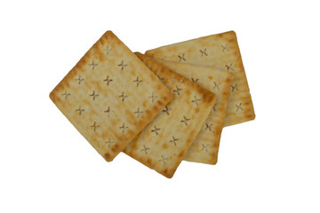 Cracker biscuits over white background. Selective focus