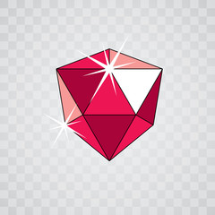 Vector glossy red ruby logo. Luxury diamond icon, illustration.