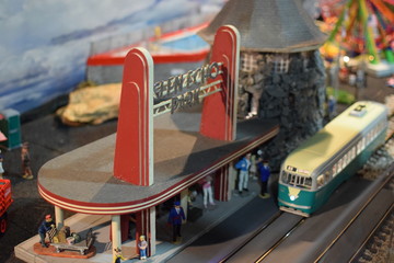 Model streetcar pulls into the station