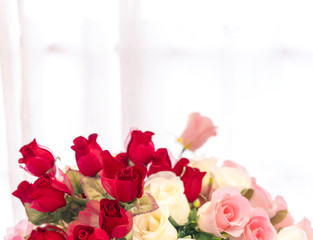 Beautiful luxury bouquet of of plastic roses flower on white background with copy space .Sweet celebration festival valentine's day romance concept