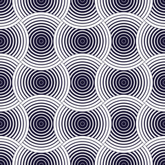 Fototapeta na wymiar Seamless geometric pattern. Geometric simple fashion fabric print. Vector repeating tile texture. Overlapping circles funky theme. Single color, black and white.