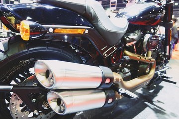 bangkok,thailand-March 30, 2019:Motor bike detail-A Harley-Davidson motorcycle was showed in 40th Thailand International Motor Show 2019