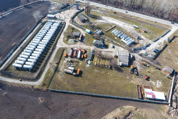 Top view of a small tank farm. Storage of fuel and lubricants.