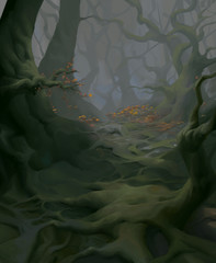 Dark Forest Book Cover Realistic Style Illustration