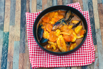 bowl of Mediterranean french fish soup Bouillabaisse