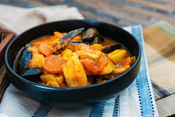 bowl of Mediterranean french fish soup Bouillabaisse