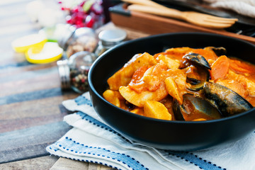 bowl of Mediterranean french fish soup Bouillabaisse