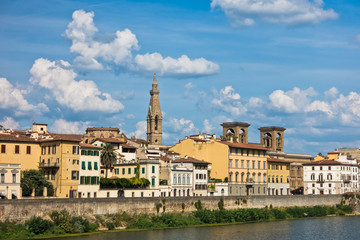 Fototapeta na wymiar Architecture along river Arno near Ponte Vecchio bridge in Florence, Tuscany, Italy