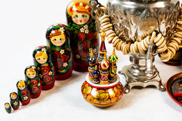 Russian khokhloma, traditional wood painting handicraft souvenirs
