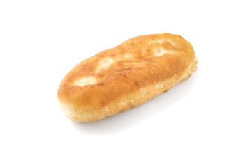 Fried pie on white background. Russian pie. Pirozhok