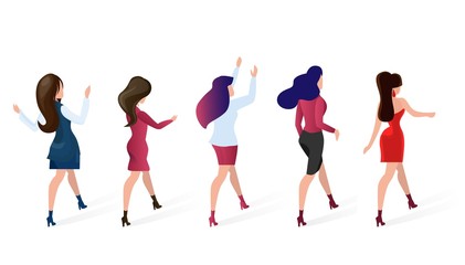 Fototapeta premium Set Group Women go Shopping Vector Illustration.