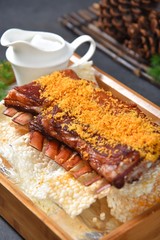 grilled beef steak with rice and vegetables