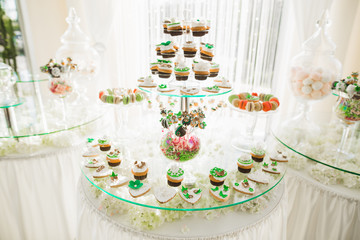 Different kinds of baked sweets on a buffet