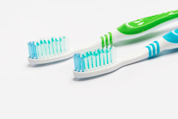 New different  toothbrushes on a white background
