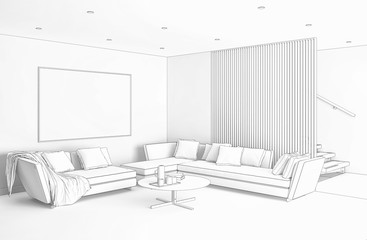 large luxury modern bright interiors room illustration 3D rendering