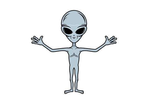 Gray Alien vector illustration. Alien cartoon character. Smiling Extraterrestrial vector icon. Alien on a white background