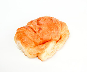 Croissant on wooden plate. Homemade croissants. Fresh and tasty croissants isolated on a white background