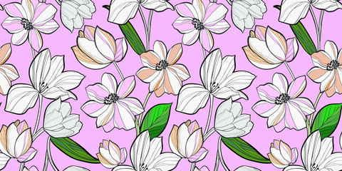 Hand drawn floral pattern background seamless vector illustration full editable