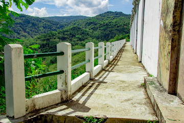 bridge in hills with walls next of Tomb of the Imogiri Kings. landscape view of bantul from Tomb of the Imogiri Kings