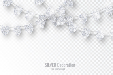 Glitter Silver Party Flags Decoration with Confetti