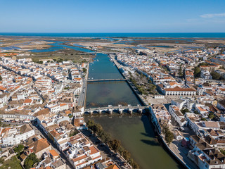 Naklejka premium Aerial cityscape of charming Tavira, Algarve, Portugal