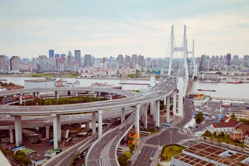 Foto op Plexiglas Nanpubrug uitzicht op de Shanghai Nanpu-brug, Shanghai, China.