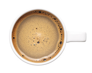 Top view of coffee cup isolated on white background.