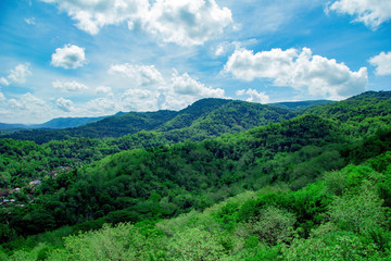landscape view of bantul from Tomb of the Imogiri Kings. beautiful hill and valley on bantul