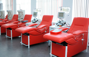 Separating apparatus and daybeds set at the City (municipal) blood transfusion station for taking blood from donors