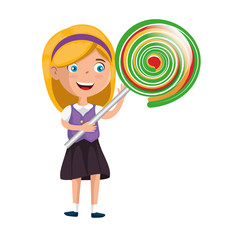 little girl with sweet lollipop candy