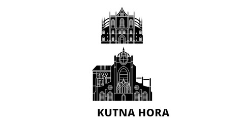 Czech Republic, Kutna Hora flat travel skyline set. Czech Republic, Kutna Hora black city vector panorama, illustration, travel sights, landmarks, streets.