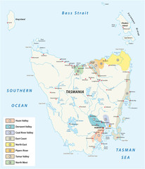 tasmania wine regions and wineyards vector map - obrazy, fototapety, plakaty