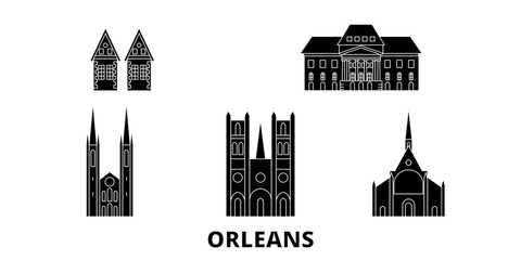 France, Orleans flat travel skyline set. France, Orleans black city vector panorama, illustration, travel sights, landmarks, streets.