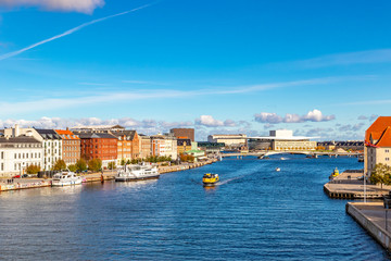 Naklejka premium Old scandinavian buildings in Copenhagen hardor