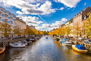 Scenic view of the canal in Copenhagen in autumn