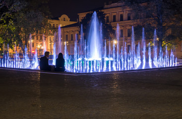 Night colorful fountain show Multimedia Lublin Fountain