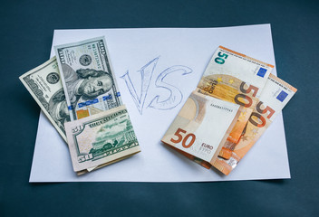 Money lying on the white paper. Euros and dollars photo. Greedy corruption concept. Bribe idea. Cents coins. Inflation rates. Price growth. Poor versus wealthy.