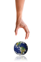 Isolated hand reaching down to the earth