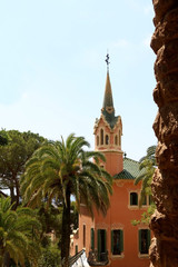 Fototapeta na wymiar View of Park Güell with The Gaudi House Museum in Barcelona, Spain.