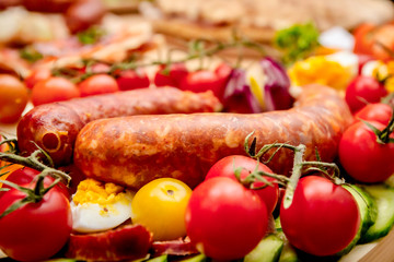 Traditional sausages are arranged for review at food contest