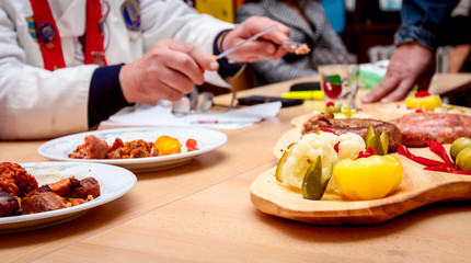 Traditional sausages are arranged for review at food contest