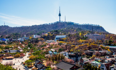namsan mountain in spring at Seoul South Korea